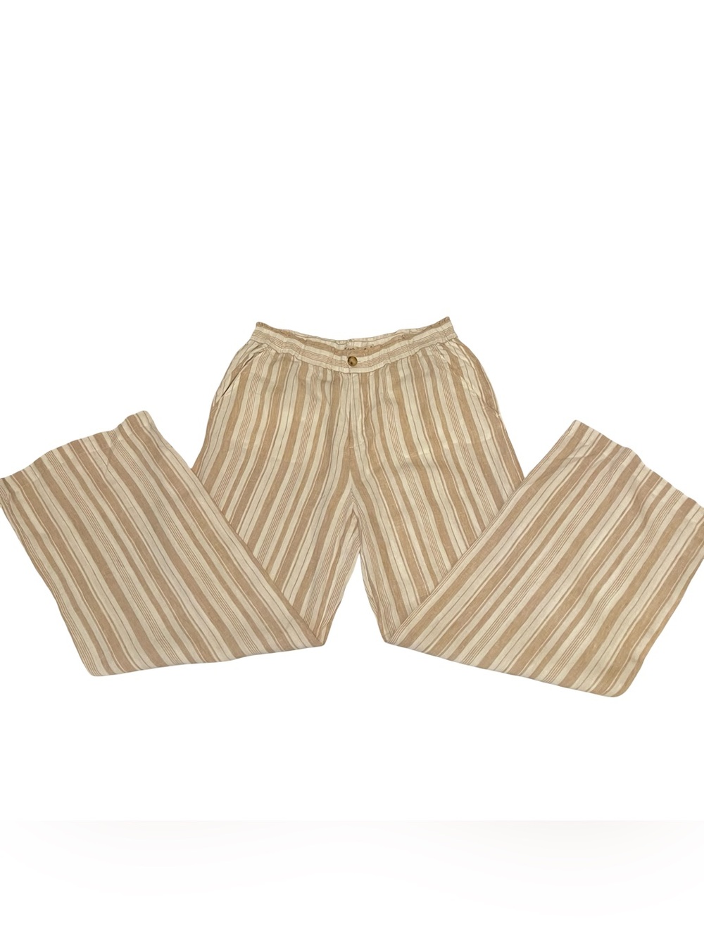 Faherty Beige & Cream Striped Wide-Leg Track Pants